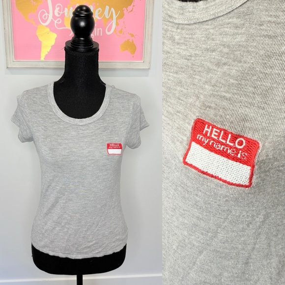 Wet Seal Heather Gray "Hello, my name is" T-Shirt (L) - Picture 1 of 5